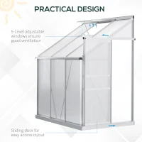 Outsunny 6 x 4ft Lean to Wall Polycarbonate Greenhouse Aluminium Walk-in Garden Greenhouse with Adjustable Roof Vent, Rain Gutter and Sliding Door, Clear(m-5)
