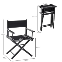 Homcom Sedia da Regista in Legno di Faggio e Seduta in Tessuto Oxford Nero(m-3)