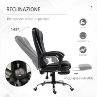 HOMCOM Poltrona Presidenziale da Ufficio in Similpelle Bianca, Regolabile con Schienale Reclinabile 145° e Poggiapiedi(m-5)