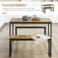 HOMCOM Küchentisch-Set Industriell Esstisch mit 2 Bänken Essgruppe Esstisch Set für Wohnzimmer Metall Rustikales Braun 114 x 71 x 75 cm(m-5)