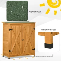 Outsunny Garden Shed Wooden Garden Storage Shed Fir Tool Cabinet Organiser with Shelves Double Door, 110L x 55W x117Hcm, Natural(m-5)