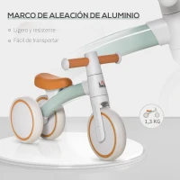 HOMCOM Bicicleta sin Pedales para Niños de 1-3 Años Bicicleta de Equilibrio con 3 Ruedas Silenciosas Correpasillos Triciclo de Bebé 60x24x37 cm Marrón(m-6)