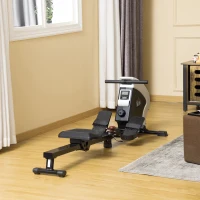 HOMCOM Rudergerät für zuhause klappbar mit Magnetbremssystem Sportgeräte zuhause Rudermaschine 8 Widerstandsstufen Schwarz 183 x 56 x 56 cm(m-10)
