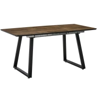 HOMCOM Masa de sufragerie extensibila Blat dreptunghiular cu efect de lemn pentru 4-6 persoane cu cadru metalic si frunze ascunse pentru bucatarie, sufragerie, living(m-8)
