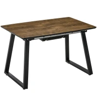 HOMCOM Masa de sufragerie extensibila Blat dreptunghiular cu efect de lemn pentru 4-6 persoane cu cadru metalic si frunze ascunse pentru bucatarie, sufragerie, living(m-1)