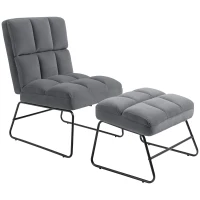 Fotoliu Relax cu Suport pentru picioare HOMCOM pentru Interior, Set 2 Piese din Tesatura cu Efect de Catifea, Spuma de Cauciuc si Metal, Gri(m-11)