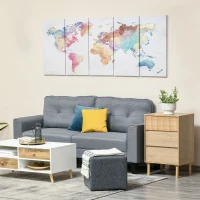 HOMCOM 5 Piese Canvas Wall Art Harta Lumii, Tablouri de Perete pentru Decor Dormitor Sufragerie, 80 x 40 cm x 4(m-10)