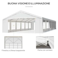 Outsunny Cort cu Pereti Detasabili si Intrare cu Fermoar, din Otel si PE, 1200x600x320cm, Alb(m-4)