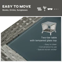 Outsunny Set din Sezlong rattan din PE si masuta de cafea, sezlong de gradina cu spatar reglabil pe 5 niveluri, 2 roti, gri(m-7)