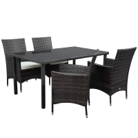Outsunny Set masa si scaune 5 piese din rattan PE pentru exterior, cotiere din rachita, pentru terasa(m-11)
