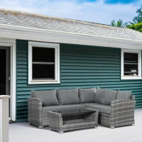 Set de Canapele din Ratan PE pentru Terasa cu 4 Piese de la Outsunny, Canapele pentru Exterior Rezistente la Intemperii(m-9)