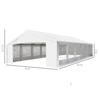 Outsunny Cort cu Pereti Detasabili si Intrare cu Fermoar, din Otel si PE, 1200x600x320cm, Alb(m-3)