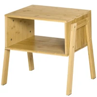 HOMCOM Noptiera Multifunctionala Masuta pentru Canapea din Bambus Natural, Design Deschis, 43x32.5x42cm, Culoare Natur(m-11)