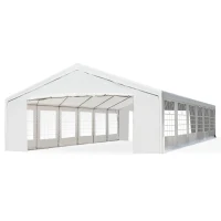 Outsunny Cort cu Pereti Detasabili si Intrare cu Fermoar, din Otel si PE, 1200x600x320cm, Alb(m-11)