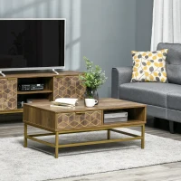 Masuta de cafea moderna HOMCOM cu depozitare, masa dreptunghiulara cu sertar si 2 rafturi deschise, masa de ceai pentru camera de zi, Natural(m-2)