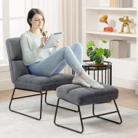 Fotoliu Relax cu Suport pentru picioare HOMCOM pentru Interior, Set 2 Piese din Tesatura cu Efect de Catifea, Spuma de Cauciuc si Metal, Gri(m-10)