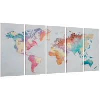 HOMCOM 5 Piese Canvas Wall Art Harta Lumii, Tablouri de Perete pentru Decor Dormitor Sufragerie, 80 x 40 cm x 4(m-1)