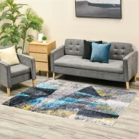 HOMCOM Covor modern albastru gri, covoare geometrice covor mare pentru sufragerie, dormitor, sufragerie, 140x200 cm(m-10)