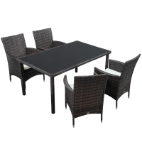Outsunny Set masa si scaune 5 piese din rattan PE pentru exterior, cotiere din rachita, pentru terasa(m-1)