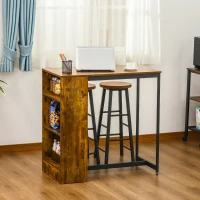 Set de masa industriala HOMCOM 3 piese, set de masa de bar cu raft de depozitare si scaune, maro rustic(m-11)