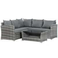Set de Canapele din Ratan PE pentru Terasa cu 4 Piese de la Outsunny, Canapele pentru Exterior Rezistente la Intemperii(m-10)