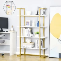 Homcom Raft 4 Niveluri – Lemn & Otel Auriu, Elegant si Multifunctional(m-12)