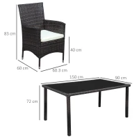 Outsunny Set masa si scaune 5 piese din rattan PE pentru exterior, cotiere din rachita, pentru terasa(m-3)