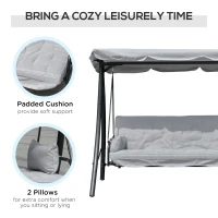 Balansoar de Gradina Outsunny 3 Locuri cu Acoperis Rabatabil Convertibil Pat Poliester Crem 209 cm x 114 cm x 170 cm(m-7)