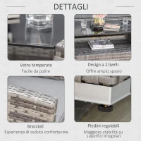 Outsunny Set de canapele din ratan PE pentru terasa, cu 4 piese, cu perne si masuta de cafea cu doua niveluri, cu blat din sticla securizata, Gri(m-6)