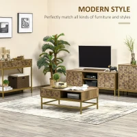 Masuta de cafea moderna HOMCOM cu depozitare, masa dreptunghiulara cu sertar si 2 rafturi deschise, masa de ceai pentru camera de zi, Natural(m-4)