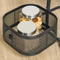 HOMCOM Carucior utilitar rulant  cu cosuri metalice rotative, Carucior de serviciu cu 4 niveluri de depozitare cu blat, Negru(m-8)