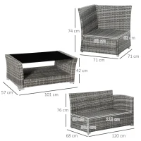 Set de Canapele din Ratan PE pentru Terasa cu 4 Piese de la Outsunny, Canapele pentru Exterior Rezistente la Intemperii(m-3)
