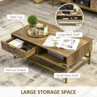 Masuta de cafea moderna HOMCOM cu depozitare, masa dreptunghiulara cu sertar si 2 rafturi deschise, masa de ceai pentru camera de zi, Natural(m-5)