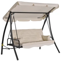 Leagan de gradina cu 3 locuri Outsunny cu acoperis inclinabil convertibil Pat poliester crem 209 x 114 x 170 cm(m-4)