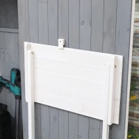 Magazie de Gradina Outsunny cu 2 Etajere, Masuta Pliabila si Jardiniera Laterala, din Lemn de Brad cu Acoperis din Bitum, 132x50x184cm, Gri(m-11)