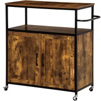 HOMCOM Carucior de bucatarie cu dulap cu usa, maro rustic(m-9)