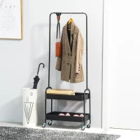 HOMCOM Charriot com Sapateiro Charriot com Rodas Barra de Pendurar e 2 Cestos para Entrada Dormitório Sala de Estar 56,5x31,5x152,5cm Preto(m-2)