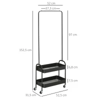 HOMCOM Charriot com Sapateiro Charriot com Rodas Barra de Pendurar e 2 Cestos para Entrada Dormitório Sala de Estar 56,5x31,5x152,5cm Preto(m-3)