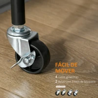 HOMCOM Carrinho de Cozinha com Rodas Carrinho de Cozinha Multiuso com Suporte para Garrafas Cesta Removível e 4 Ganchos para Sala de Jantar Sala de Estar 60,5x35,5x75cm Preto e Carvalho(m-5)