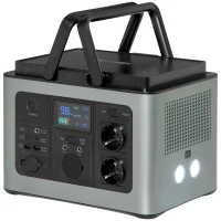 Outsunny Estação de Energia Portátil com Bateria de Litio de 614,4Wh Saídas de CA Tipo-C USB Gerador Elétrico Portátil com Luz LED de 2 Modos para Viagem Emergência 29x20,5x21cm Cinza(m-9)