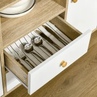 HOMCOM Aparador de Sala de Estar com 2 Portas 2 Gavetas e 2 Prateleiras Abertas Móvel Auxiliar de Armazenamento para Cozinha Entrada 100x30x85cm Branco e Natural(m-7)