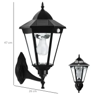 Outsunny Wandleuchte Wandlampe Terrassenleuchte Gartenlampe mit Lichtsteuerung Solarbetrieben Pavillon Zelt Outdoor Gartenbeleuchtung Schwarz 23 x 26 x 47 cm(m-3)