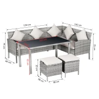 Outsunny 5-częściowy zestaw mebli ogrodowych, rattan zestaw wypoczynkowy, metal, szary(m-3)