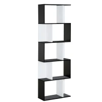 HOMCOM Mobile Libreria in Legno a 5 Ripiani con Divisorio, 60x24x184.5 cm, Bianco e Nero(m-1)