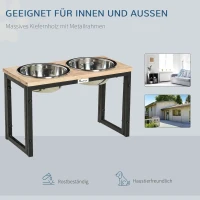 PawHut erhöhter Hundenapf Doppelnapf Futternapf mit Stahlnäpfen Haustier Fressnapf Kiefernholz Schwarz 43 x 21 x 27 cm(m-6)