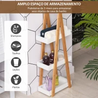 kleankin Estante de Bambú para Casa de Banho com 3 Prateleiras de Armazenamento Móvel Organizador para Cozinha Sala de Estar Lavanderia 30x18x81cm Madeira e Branco(m-5)