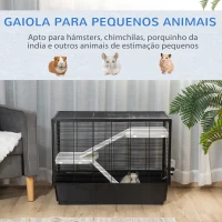 PawHut Gaiola Pequena para Roedores 80x48x58cm Gaiola para Hamster com 2 Portas 2 Rampas 2 Plataformas Comedouro e 2 Alças Portátil Preto(m-7)