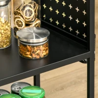 HOMCOM Carrinho de Cozinha com Rodas Carrinho de Armazenamento de 3 Níveis com 5 Ganchos 2 Cestas Alça de Transporte e Rodas com Freio para Casa de Banho Escritório Dormitório 70x33,4x80,5cm Preto(m-8)