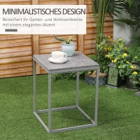 Outsunny Moderne Bijzettafel voor Buiten – Grijs Marmeren Tafelblad met Metaal Frame, Geschikt voor Tuin en Terras(m-4)