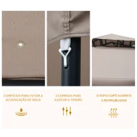 Outsunny Pérgola de Jardim 3x3m Pérgola de Exterior com Duplo Teto de Ventilação 8 Orifícios de Drenagem e 4 Telas Mosquiteiras com Fecho de Correr para Festas Pátio Marrom Cáqui(m-5)